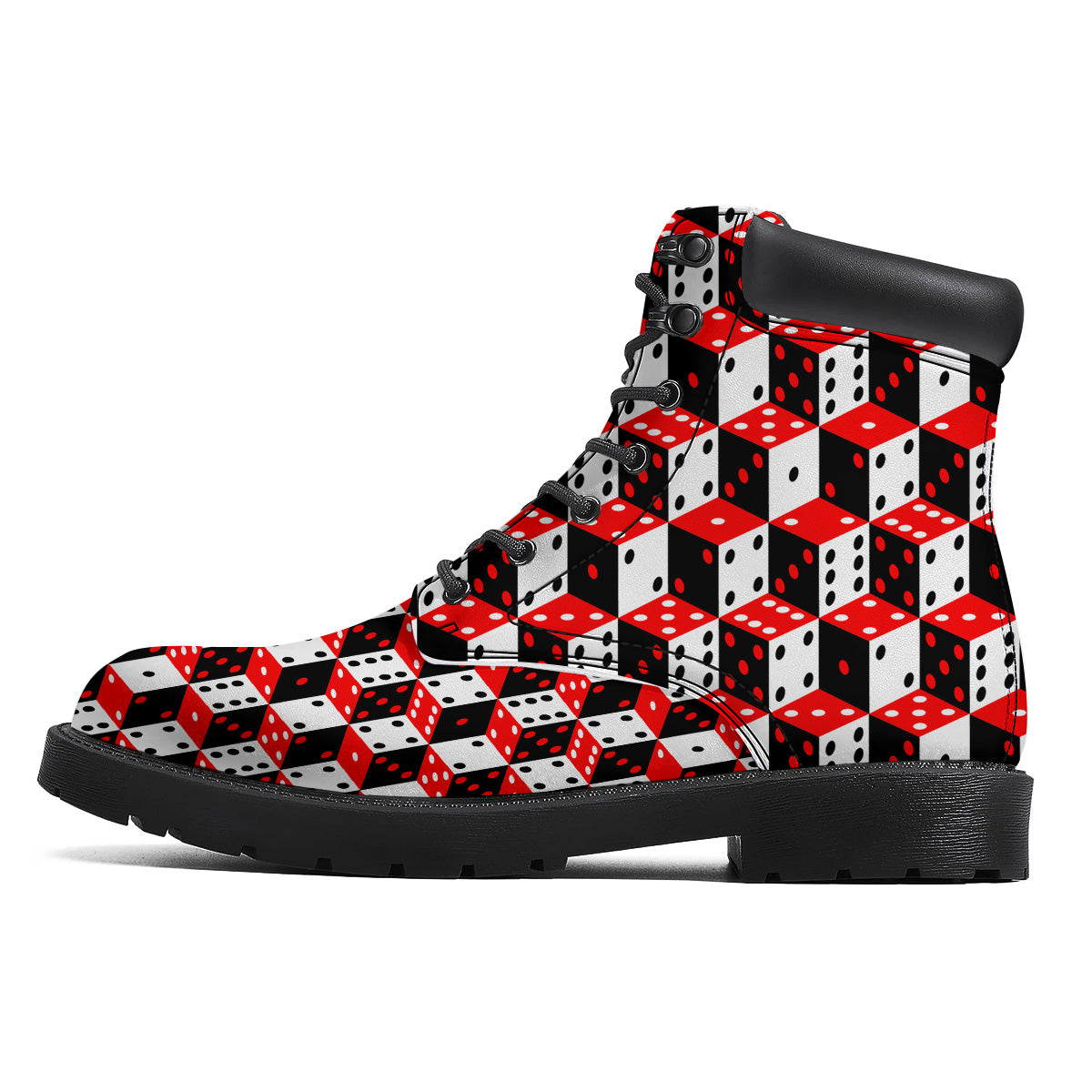 Red White And Black Dice Print Pattern Boots-grizzshop