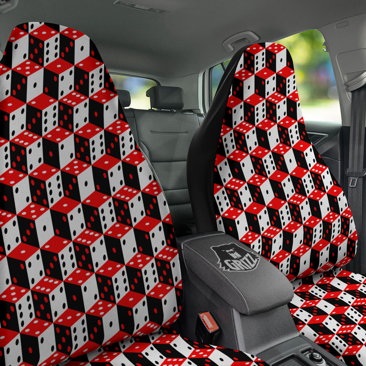 Red White And Black Dice Print Pattern Car Seat Covers-grizzshop