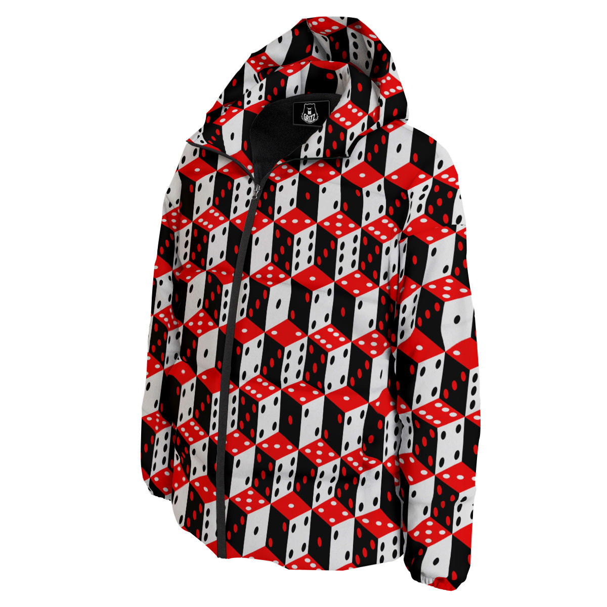 Red White And Black Dice Print Pattern Down Jacket-grizzshop