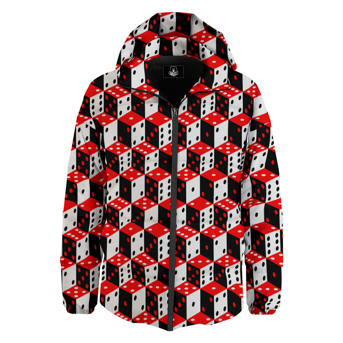 Red White And Black Dice Print Pattern Down Jacket-grizzshop