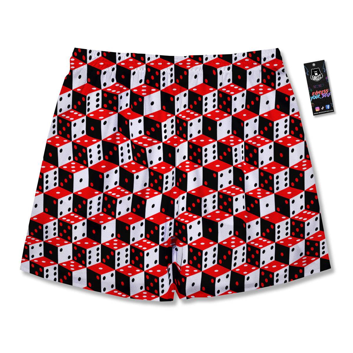 Red White And Black Dice Print Pattern Men's Running Shorts-grizzshop