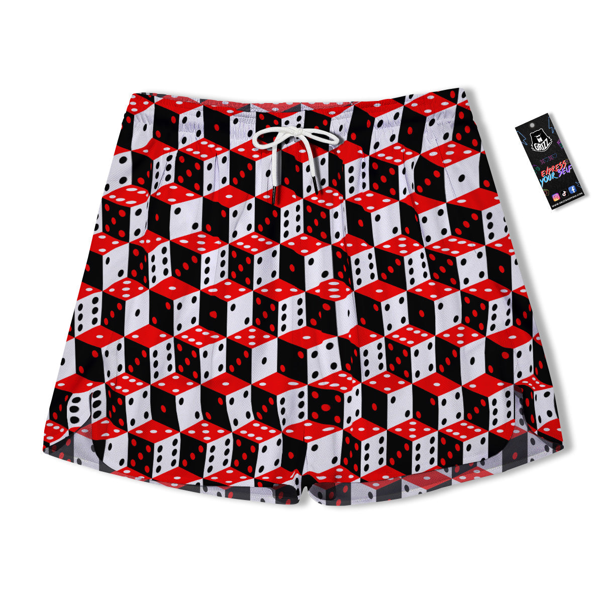 Red White And Black Dice Print Pattern Men's Running Shorts-grizzshop