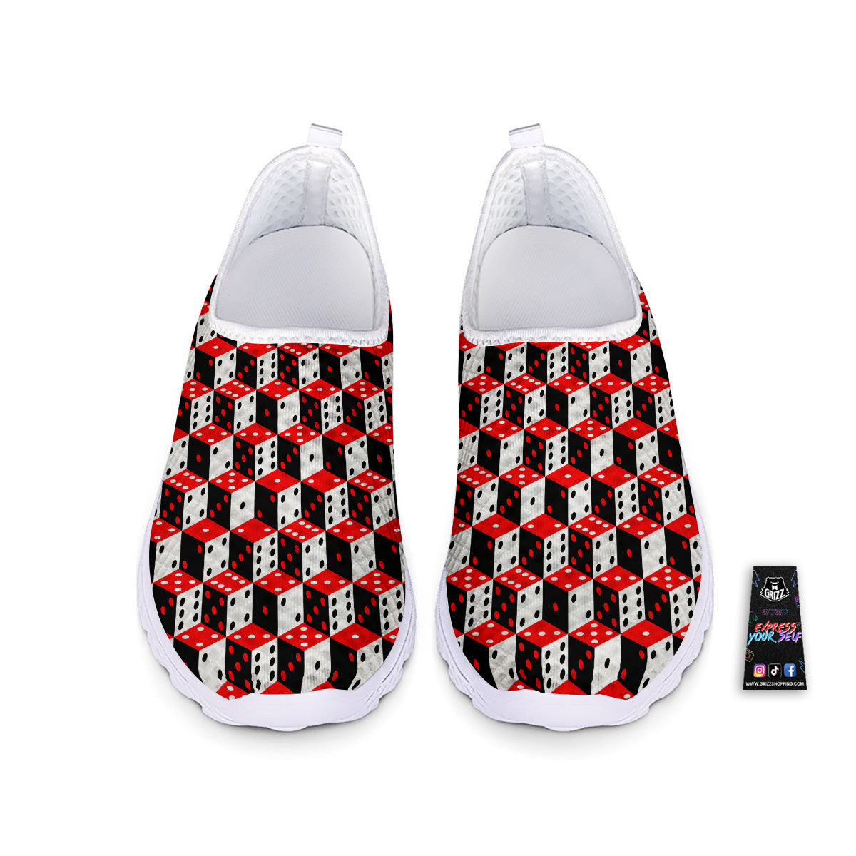 Red White And Black Dice Print Pattern Nurse Shoes-grizzshop