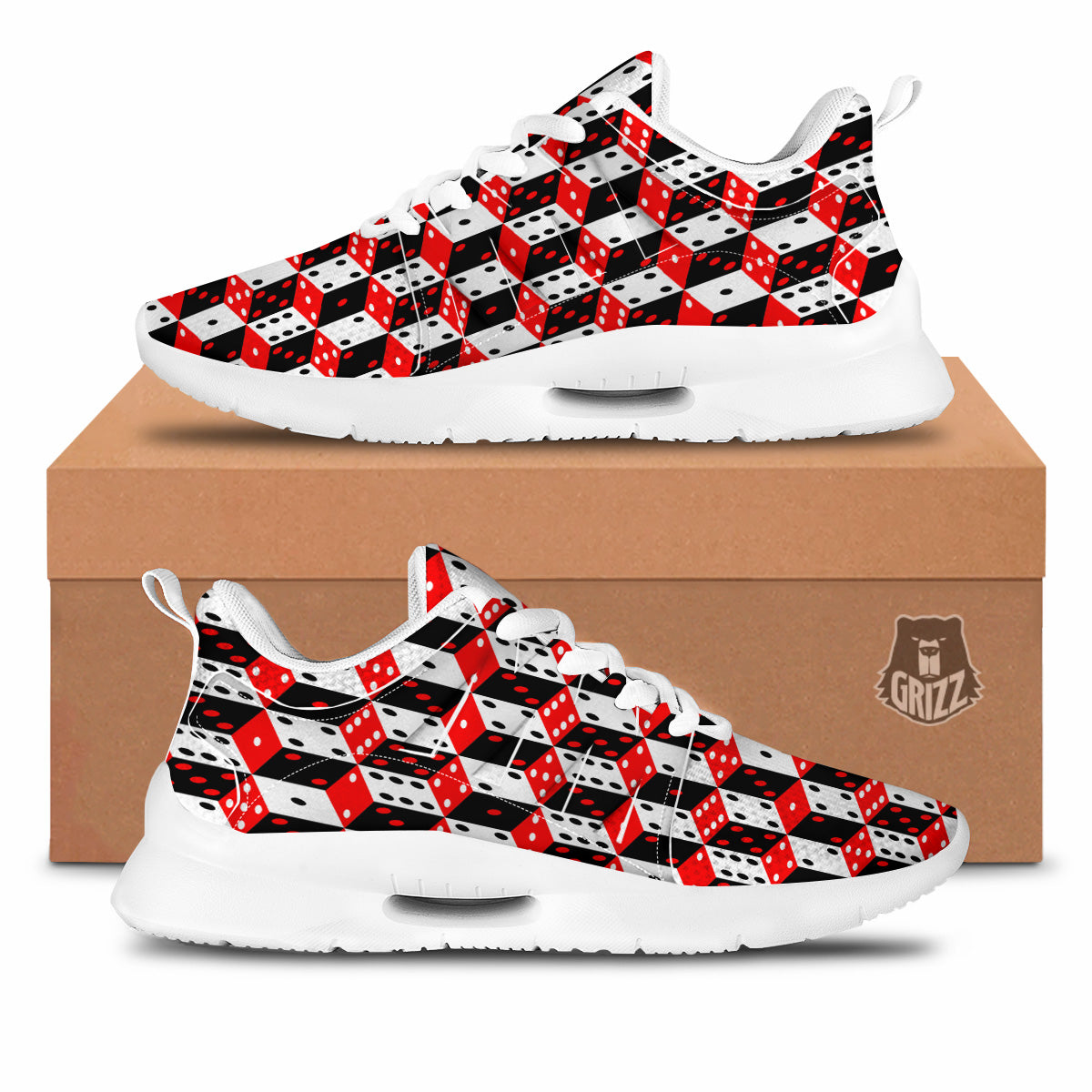 Red White And Black Dice Print Pattern Tennis Shoes-grizzshop