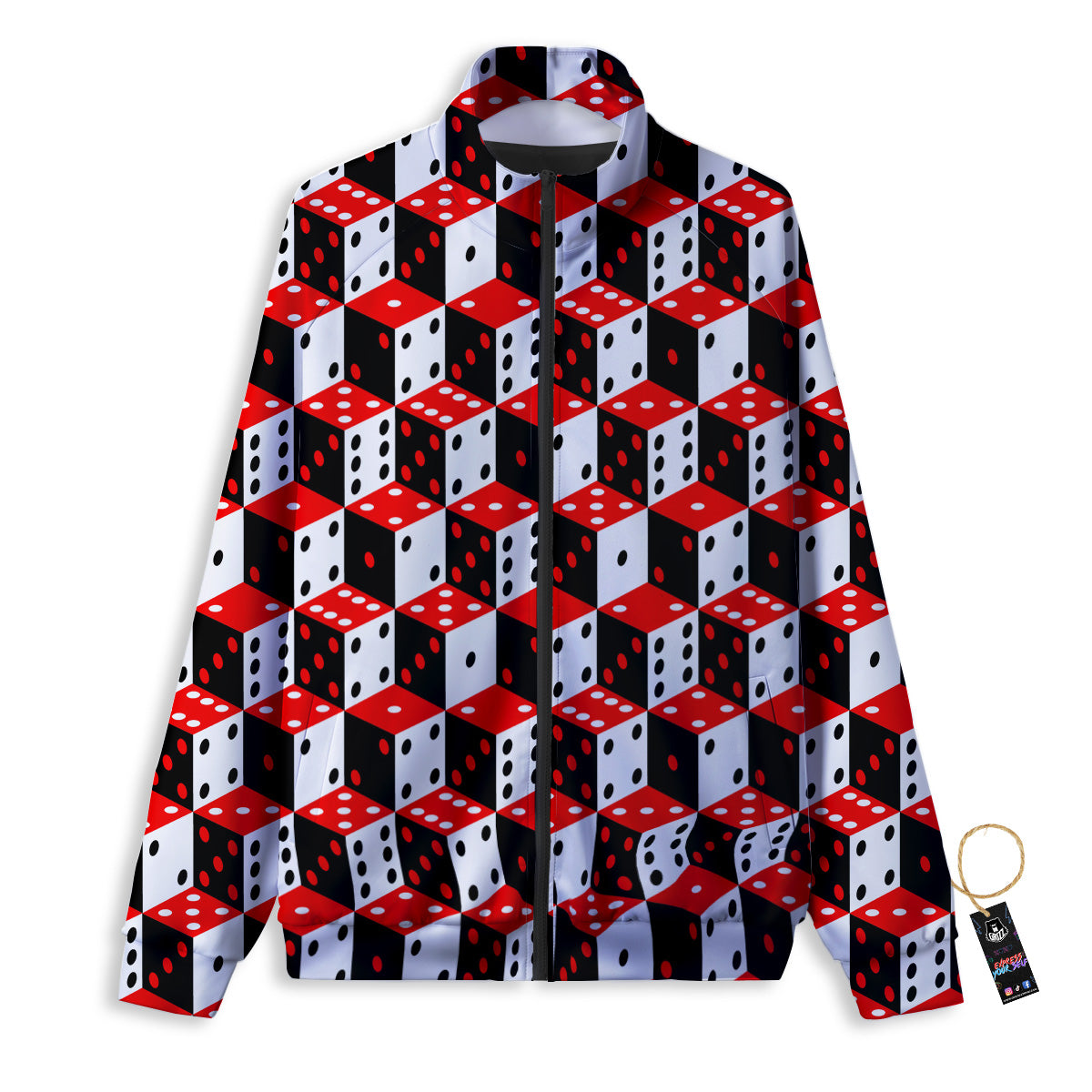 Red White And Black Dice Print Pattern Track Jacket-grizzshop
