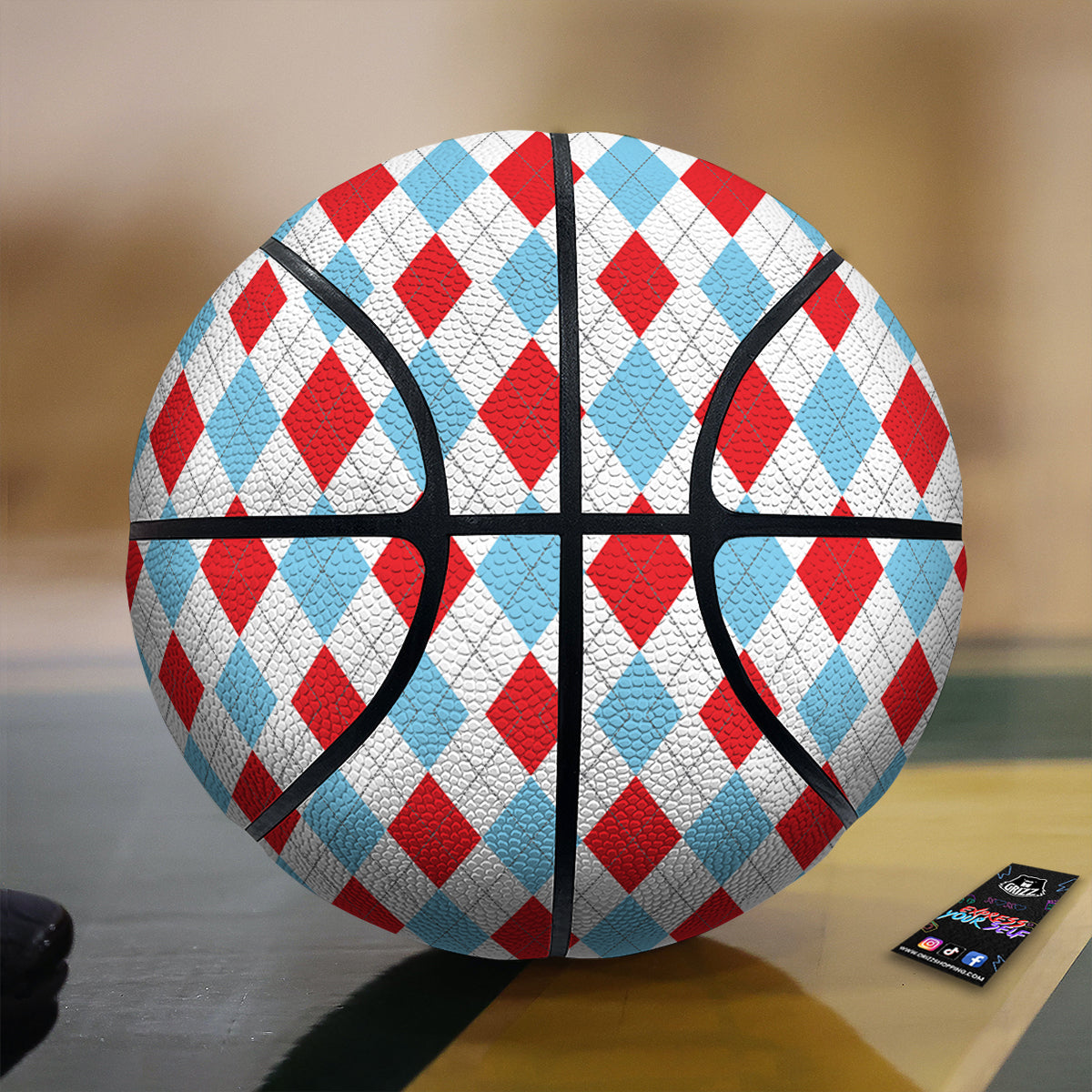 Red White And Blue Argyle Print Pattern Basketball