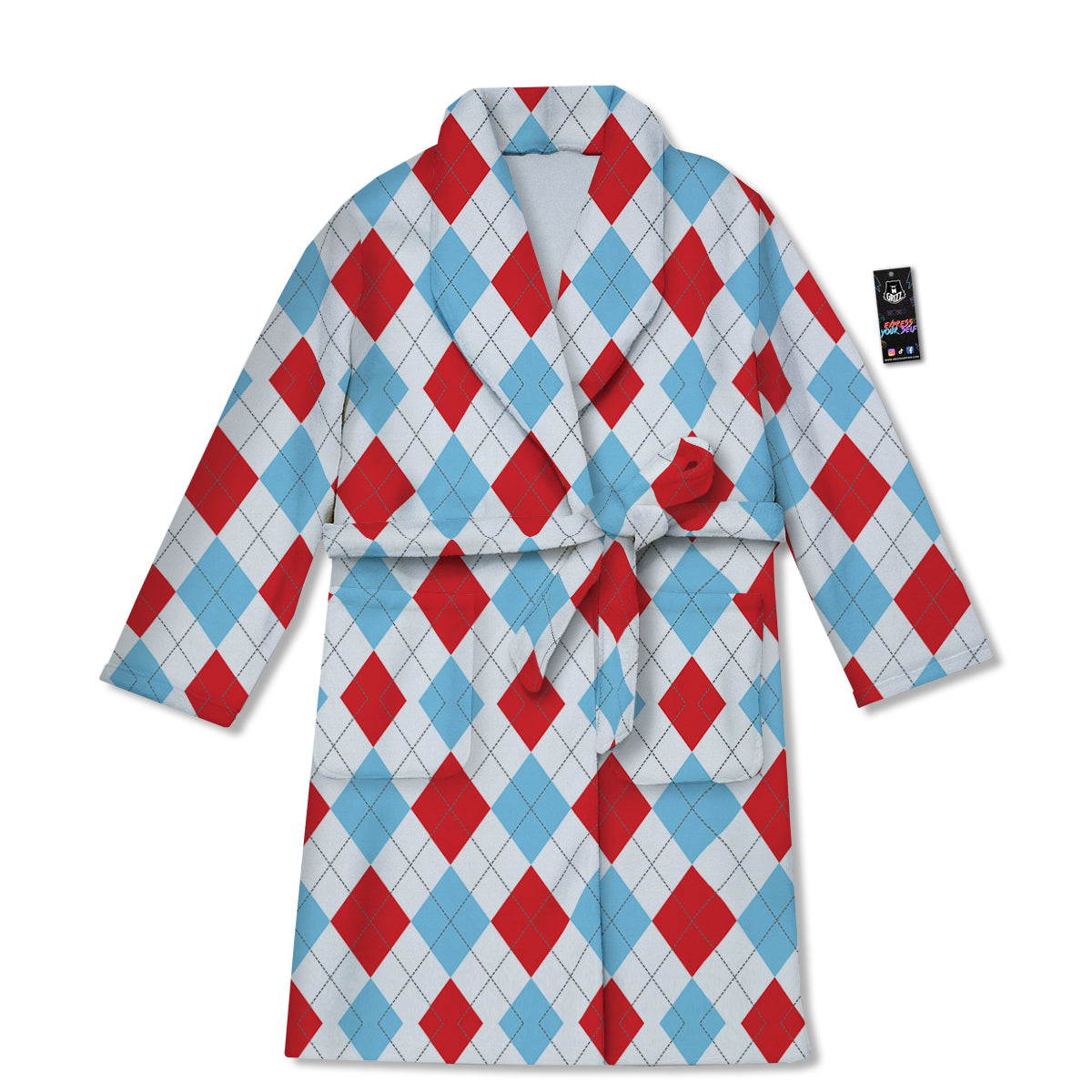 Red White And Blue Argyle Print Pattern Bathrobe-grizzshop