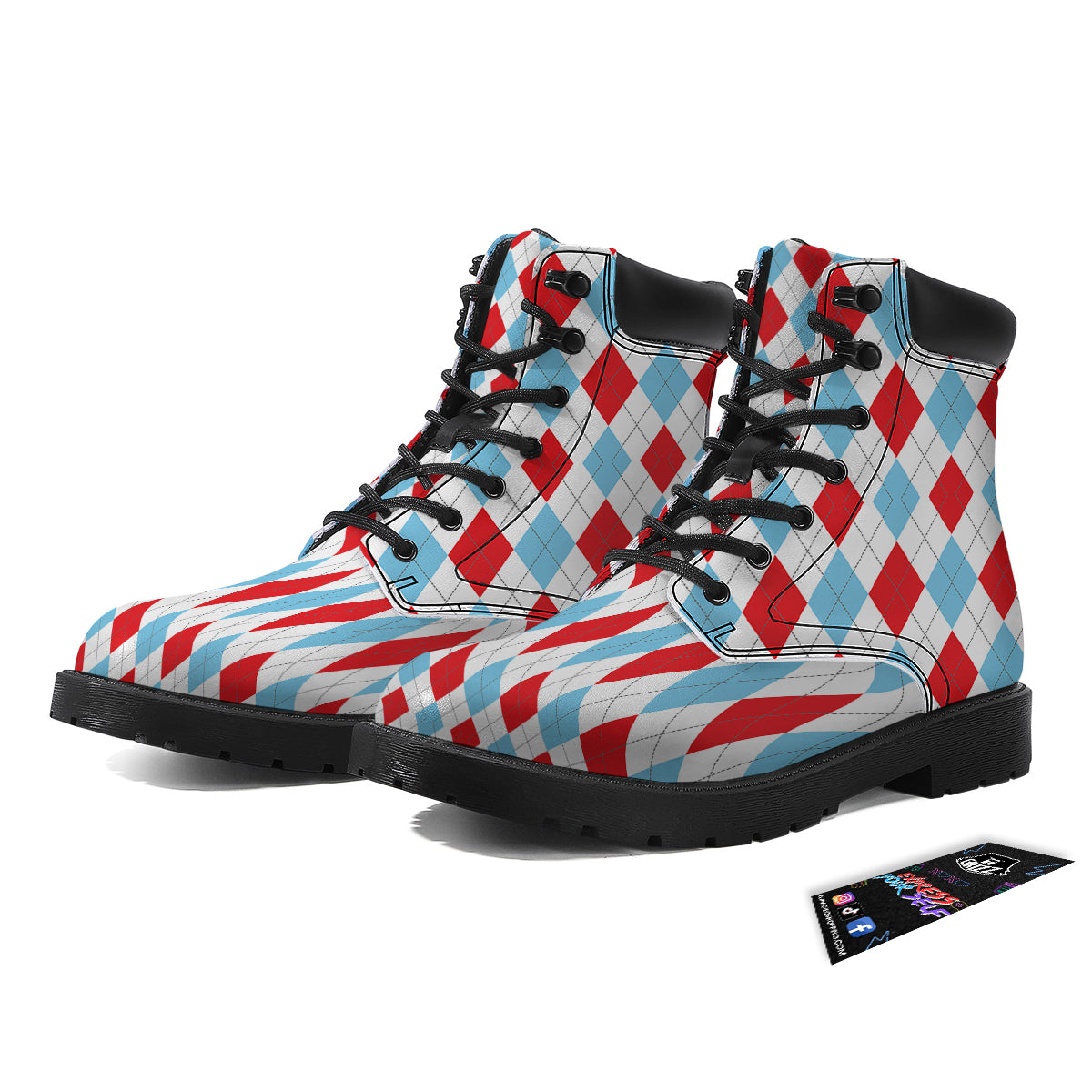 Red White And Blue Argyle Print Pattern Boots-grizzshop