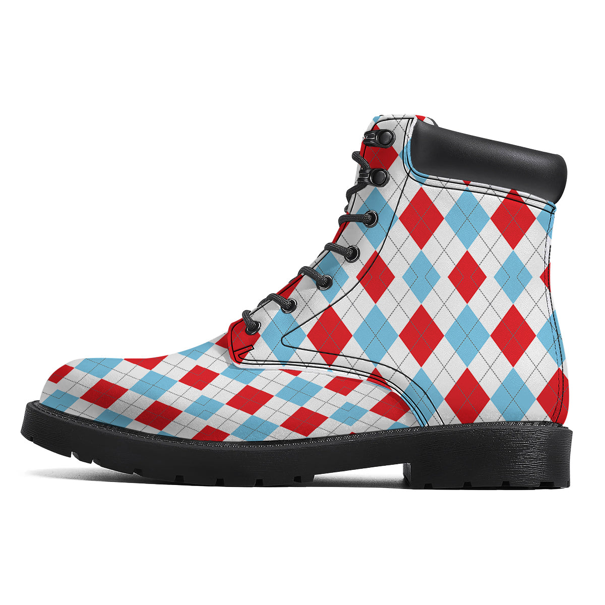 Red White And Blue Argyle Print Pattern Boots-grizzshop