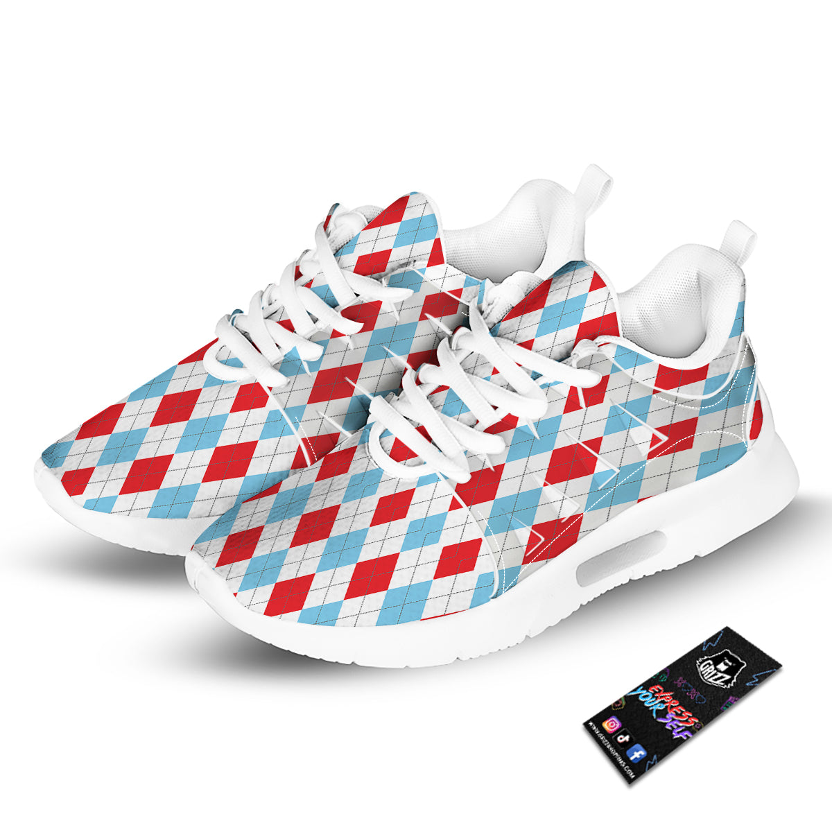 Red White And Blue Argyle Print Pattern Tennis Shoes-grizzshop