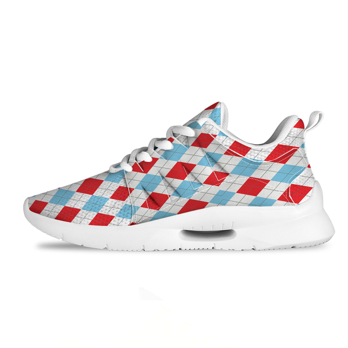 Red White And Blue Argyle Print Pattern Tennis Shoes-grizzshop
