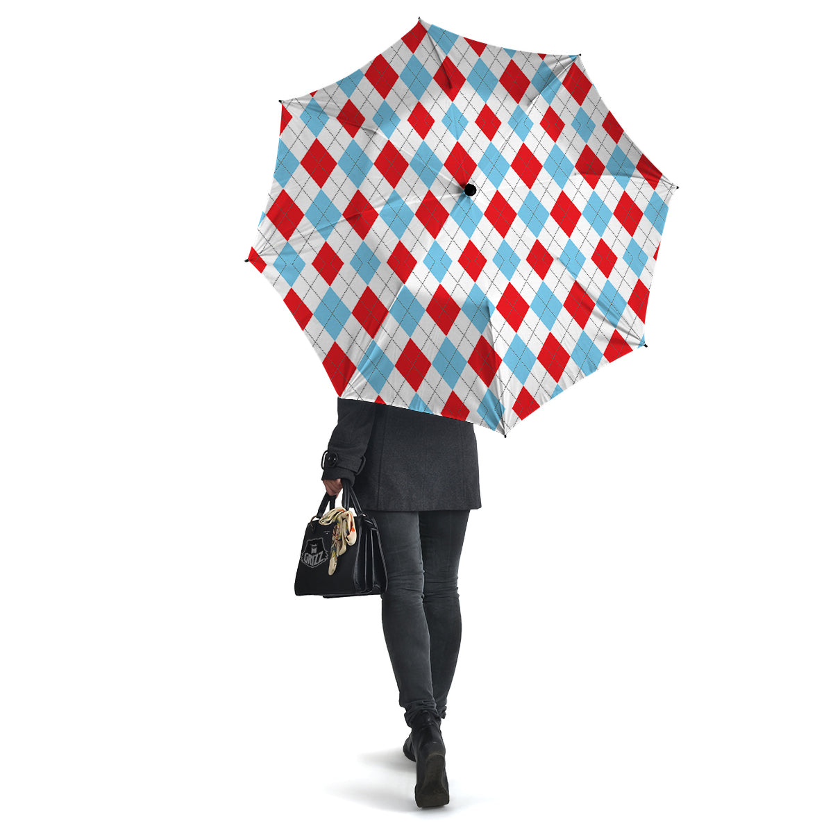 Red White And Blue Argyle Print Pattern Umbrella-grizzshop