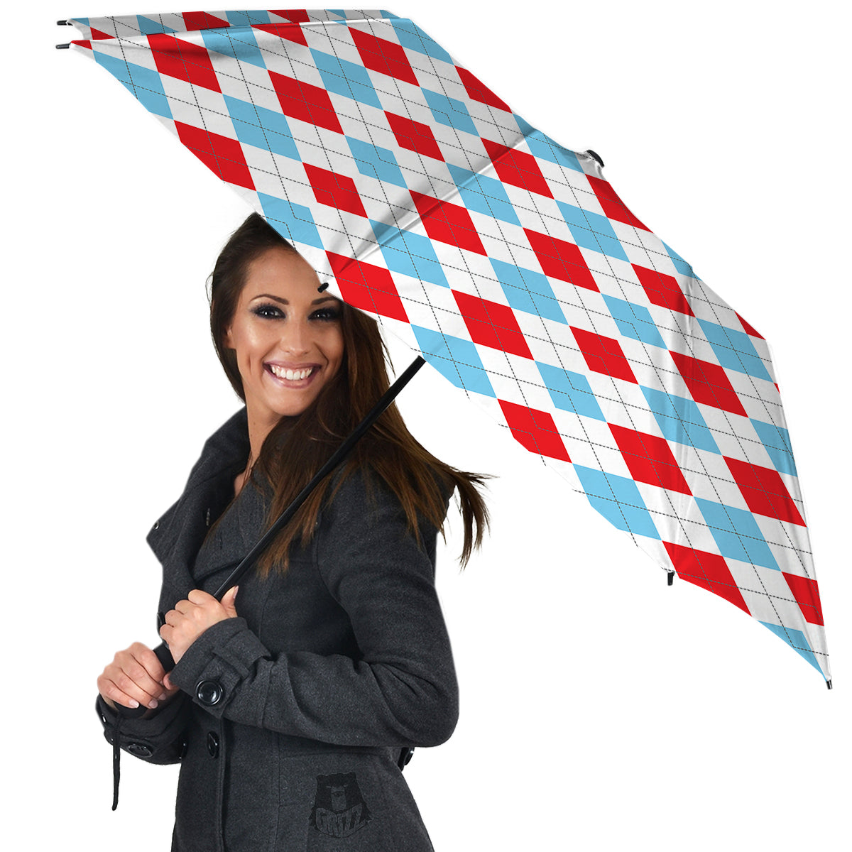 Red White And Blue Argyle Print Pattern Umbrella-grizzshop