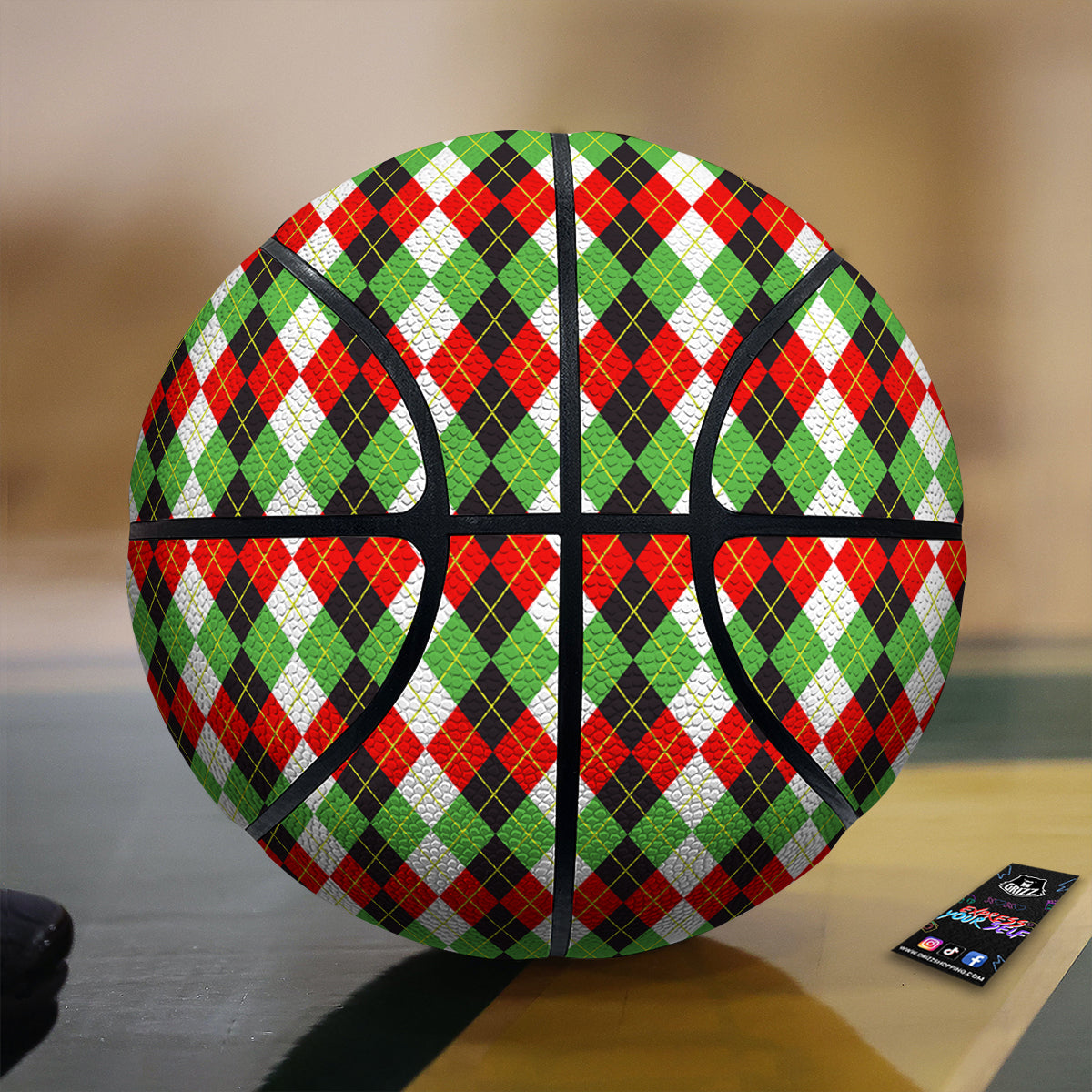 Red White And Green Argyle Print Pattern Basketball