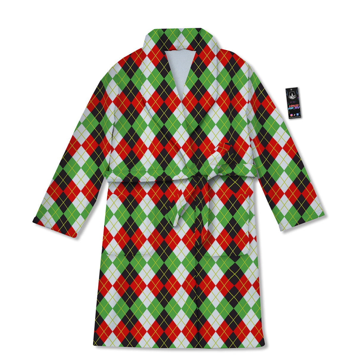 Red White And Green Argyle Print Pattern Bathrobe-grizzshop