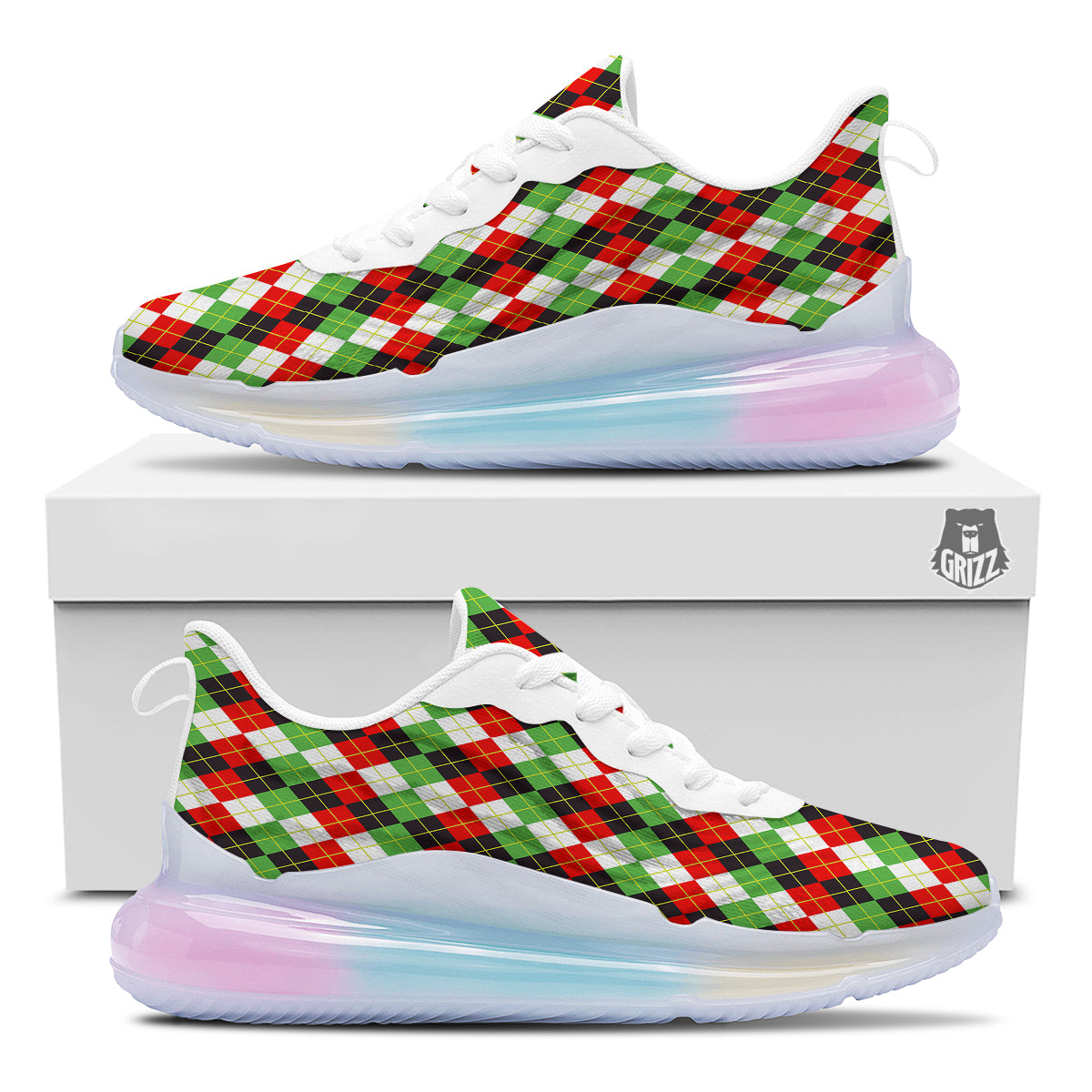 Red White And Green Argyle Print Pattern Running Sneakers-grizzshop
