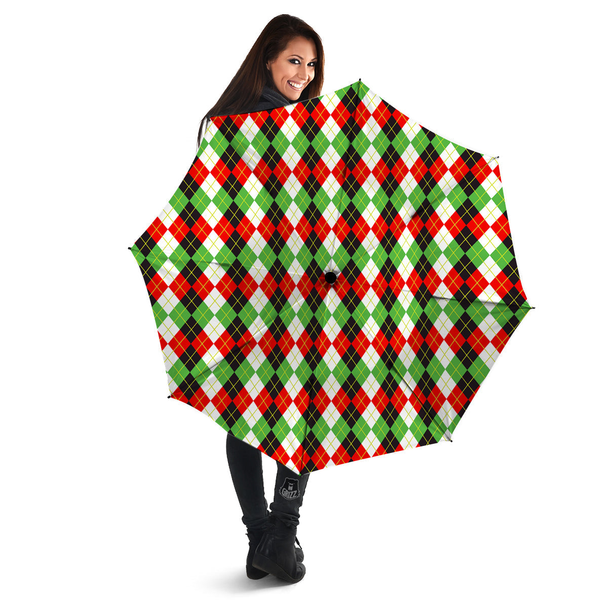 Red White And Green Argyle Print Pattern Umbrella-grizzshop