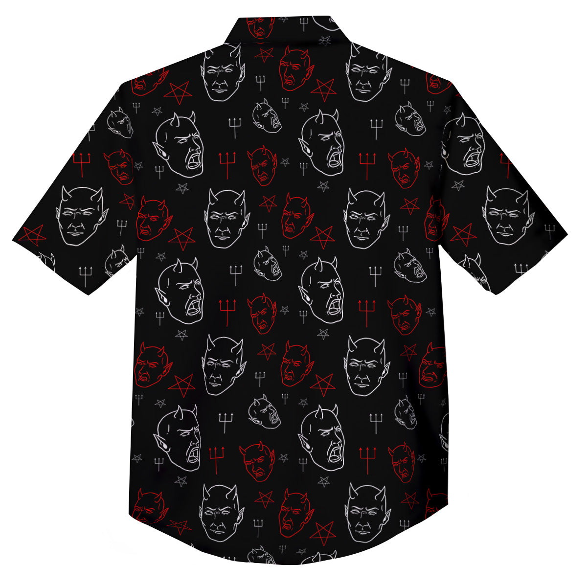Red White Satan Head Print Pattern Button Up Shirt-grizzshop