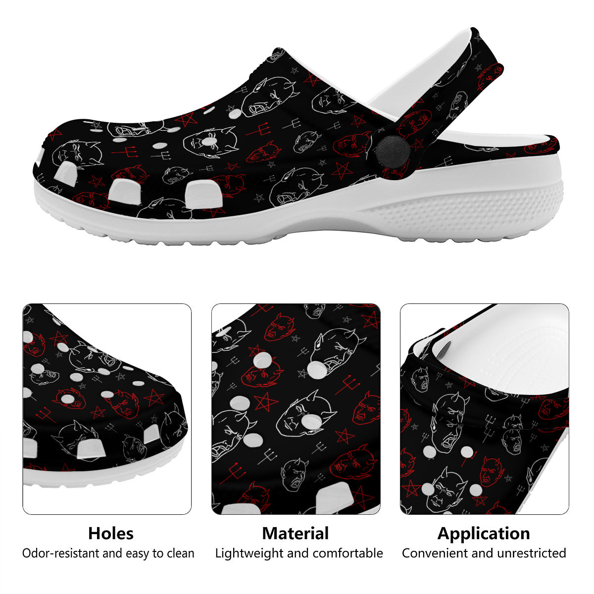Red White Satan Head Print Pattern Clog-grizzshop