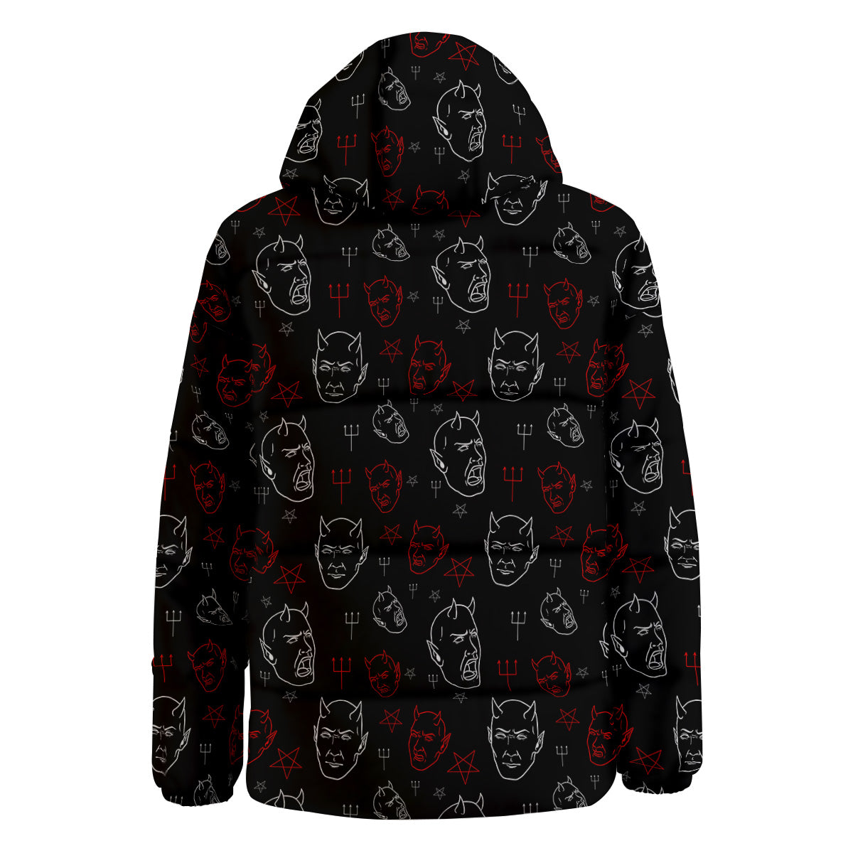 Red White Satan Head Print Pattern Down Jacket-grizzshop