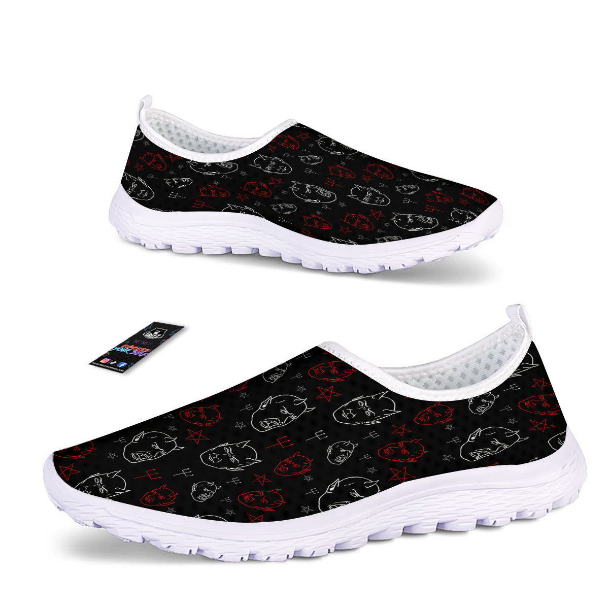 Red White Satan Head Print Pattern Nurse Shoes-grizzshop