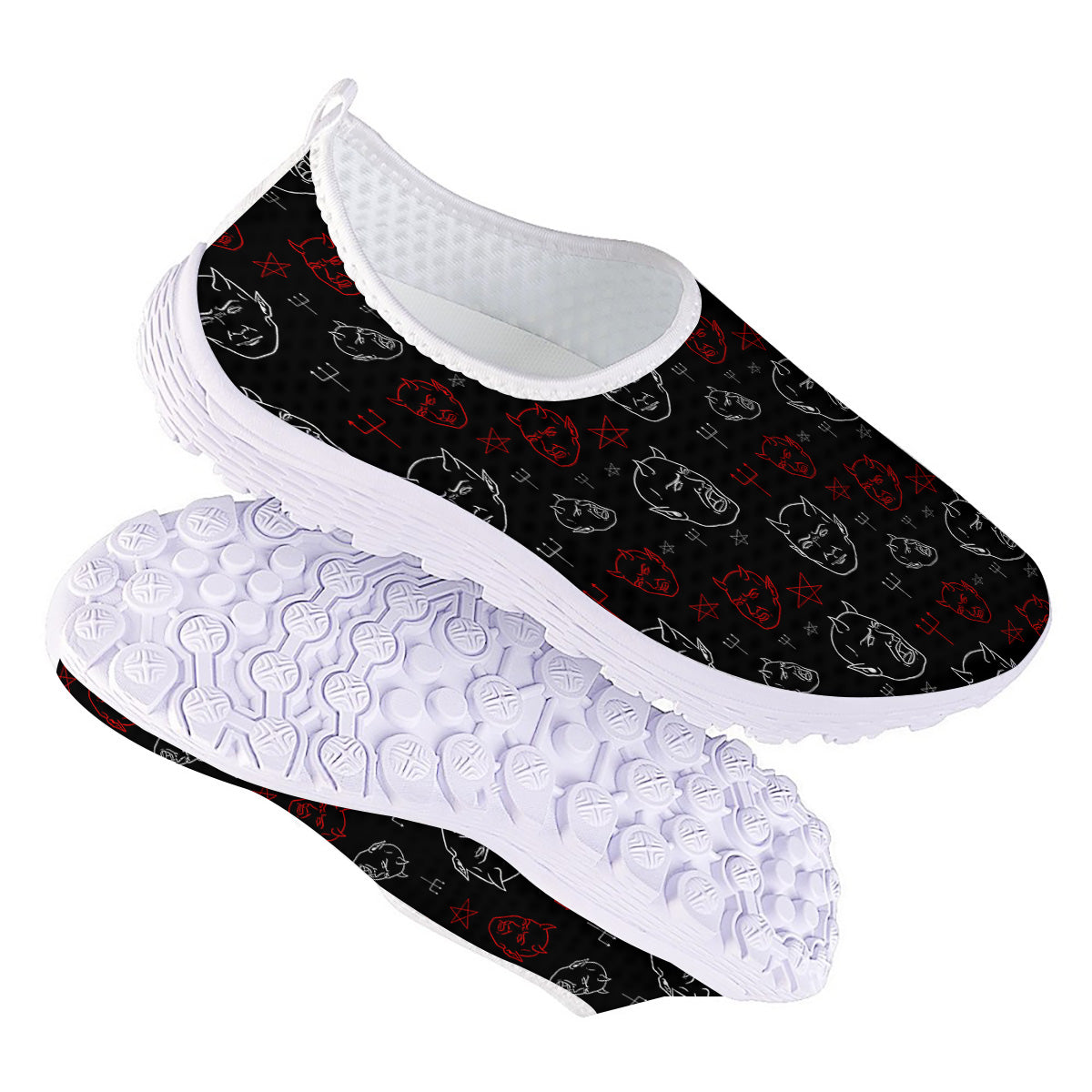 Red White Satan Head Print Pattern Nurse Shoes-grizzshop