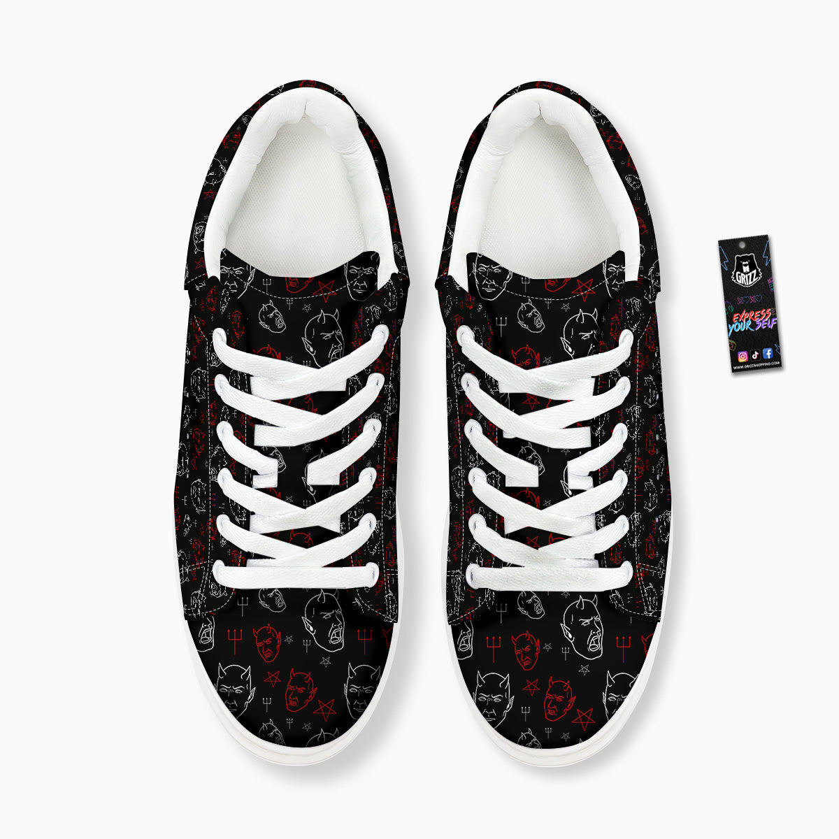 Red White Satan Head Print Pattern Platform Shoes-grizzshop