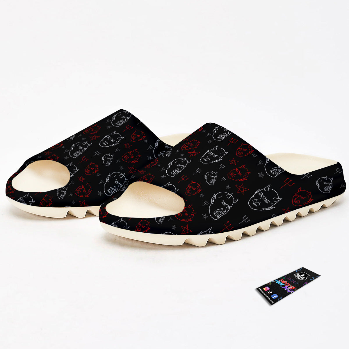Red White Satan Head Print Pattern Sandals-grizzshop