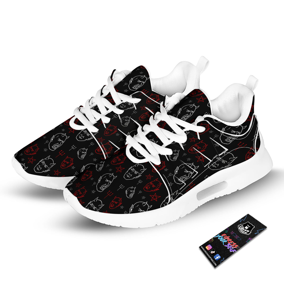 Red White Satan Head Print Pattern Tennis Shoes-grizzshop