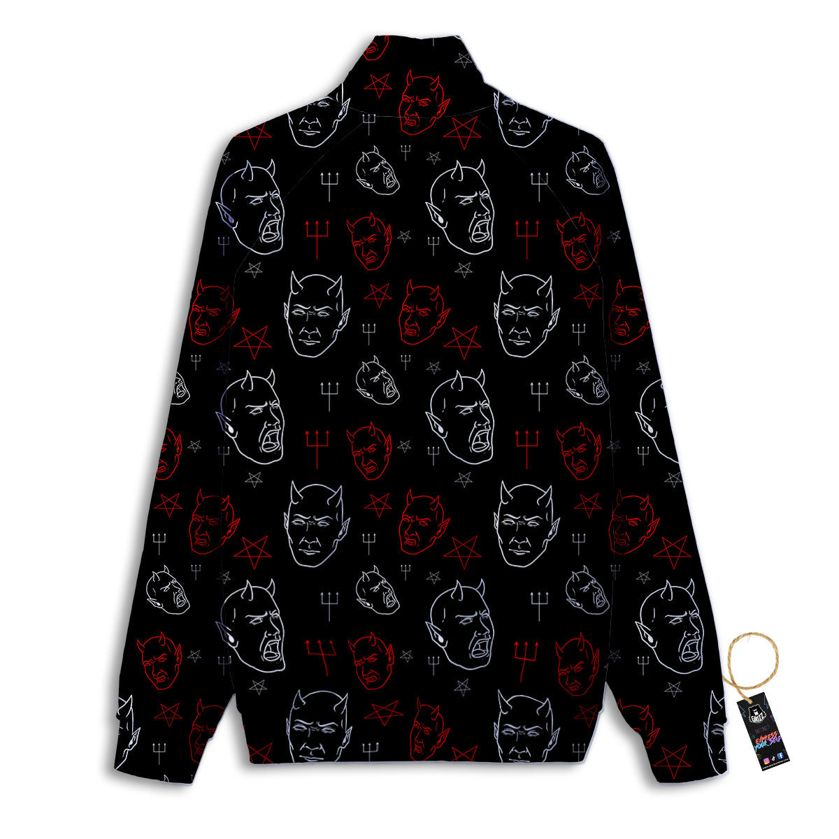 Red White Satan Head Print Pattern Track Jacket-grizzshop