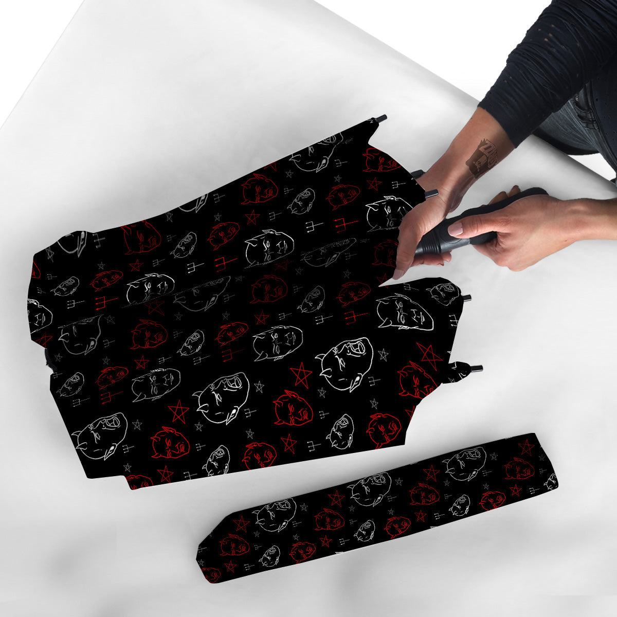 Red White Satan Head Print Pattern Umbrella-grizzshop