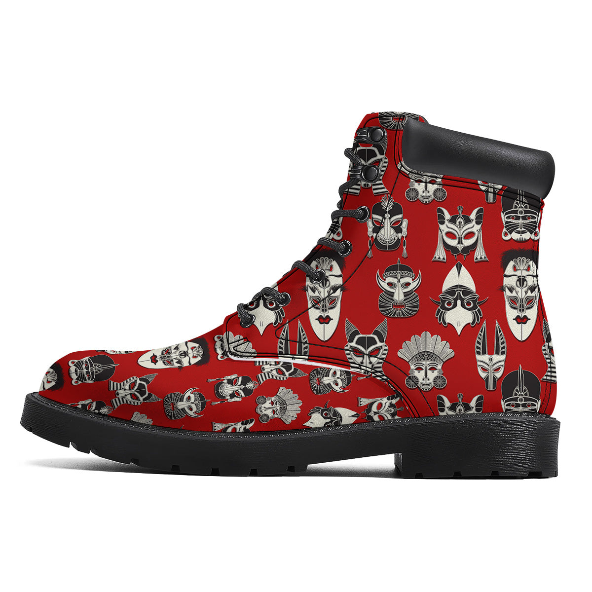 Red White Tribal Mask Print Pattern Boots-grizzshop