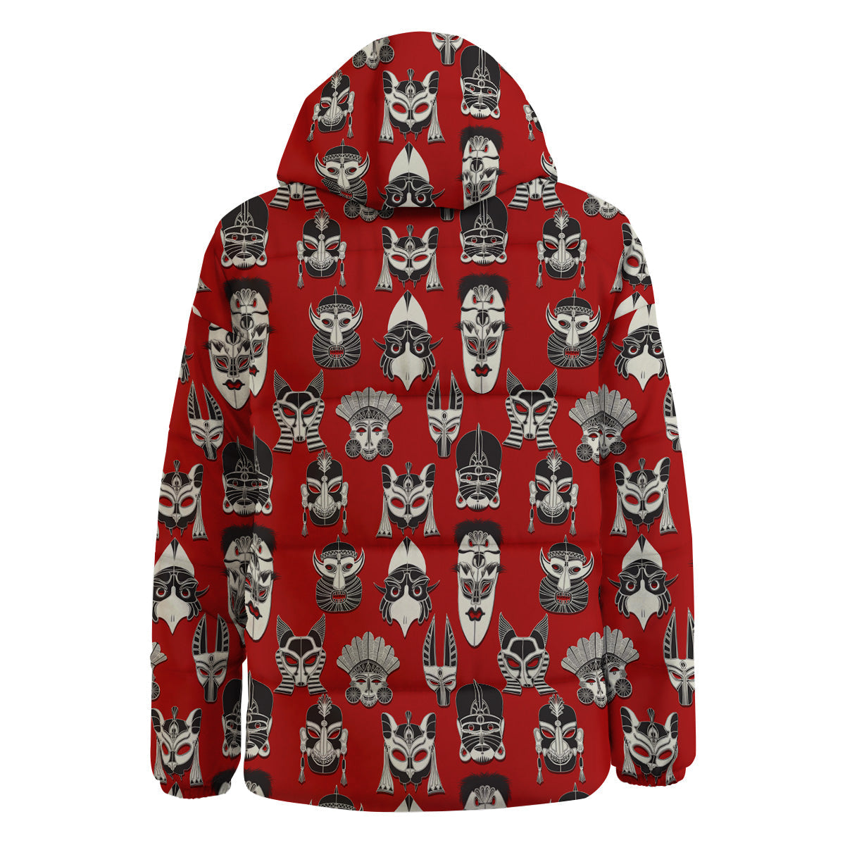 Red White Tribal Mask Print Pattern Down Jacket-grizzshop