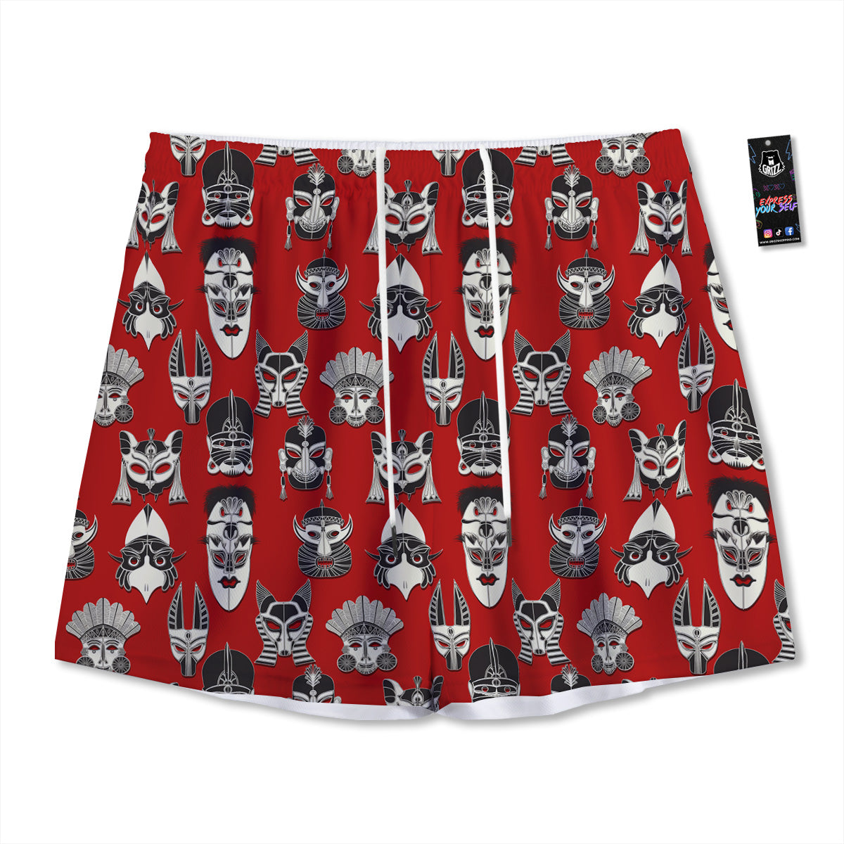 Skull Fire Print Mesh Shorts