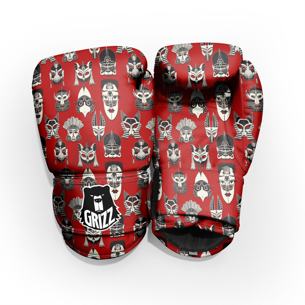 Red White Tribal Mask Print Pattern Pro Boxing Glove