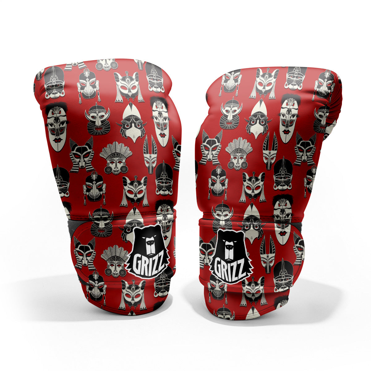 Red White Tribal Mask Print Pattern Pro Boxing Glove