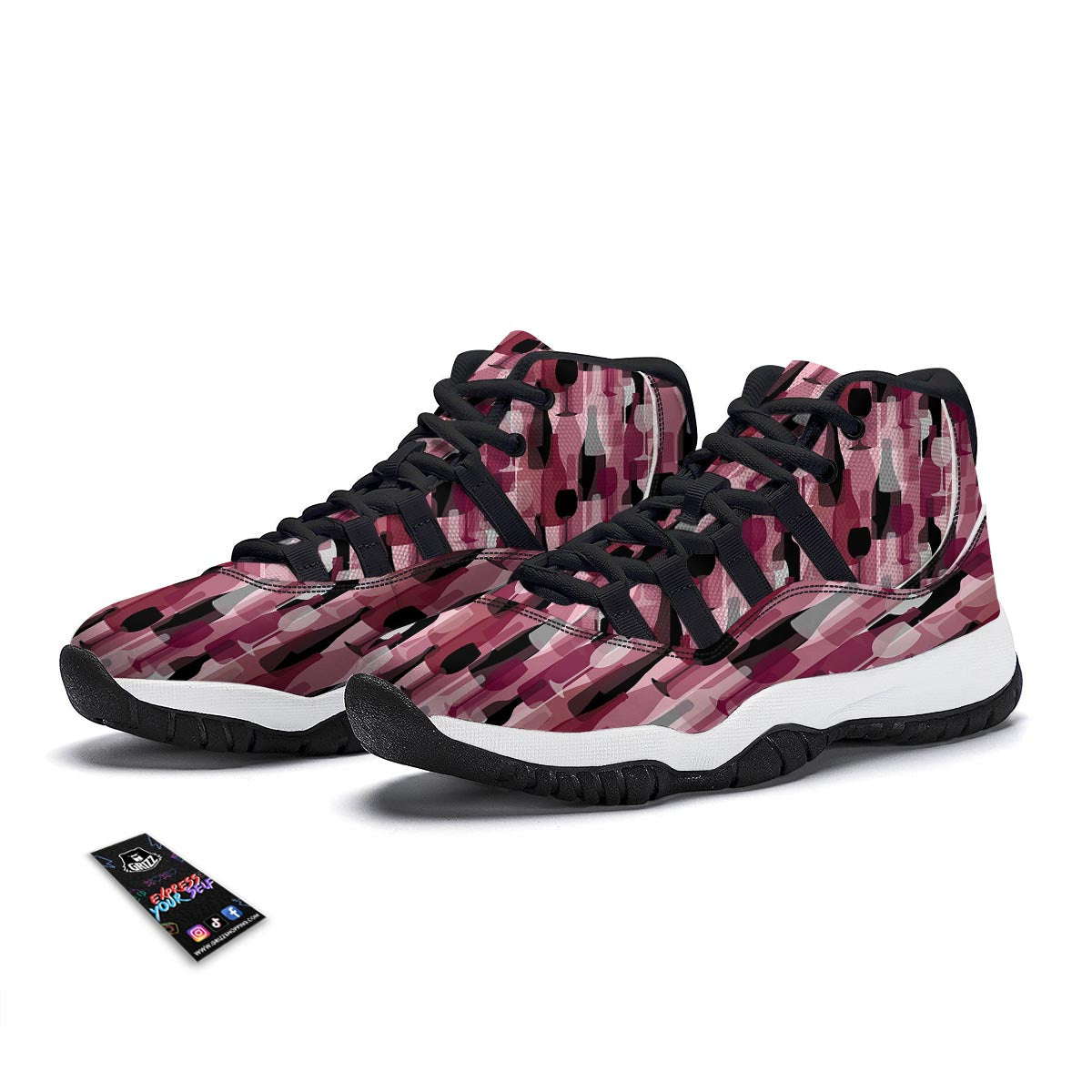 Red Wine Botttle Pattern Print Black Bball Shoes-grizzshop