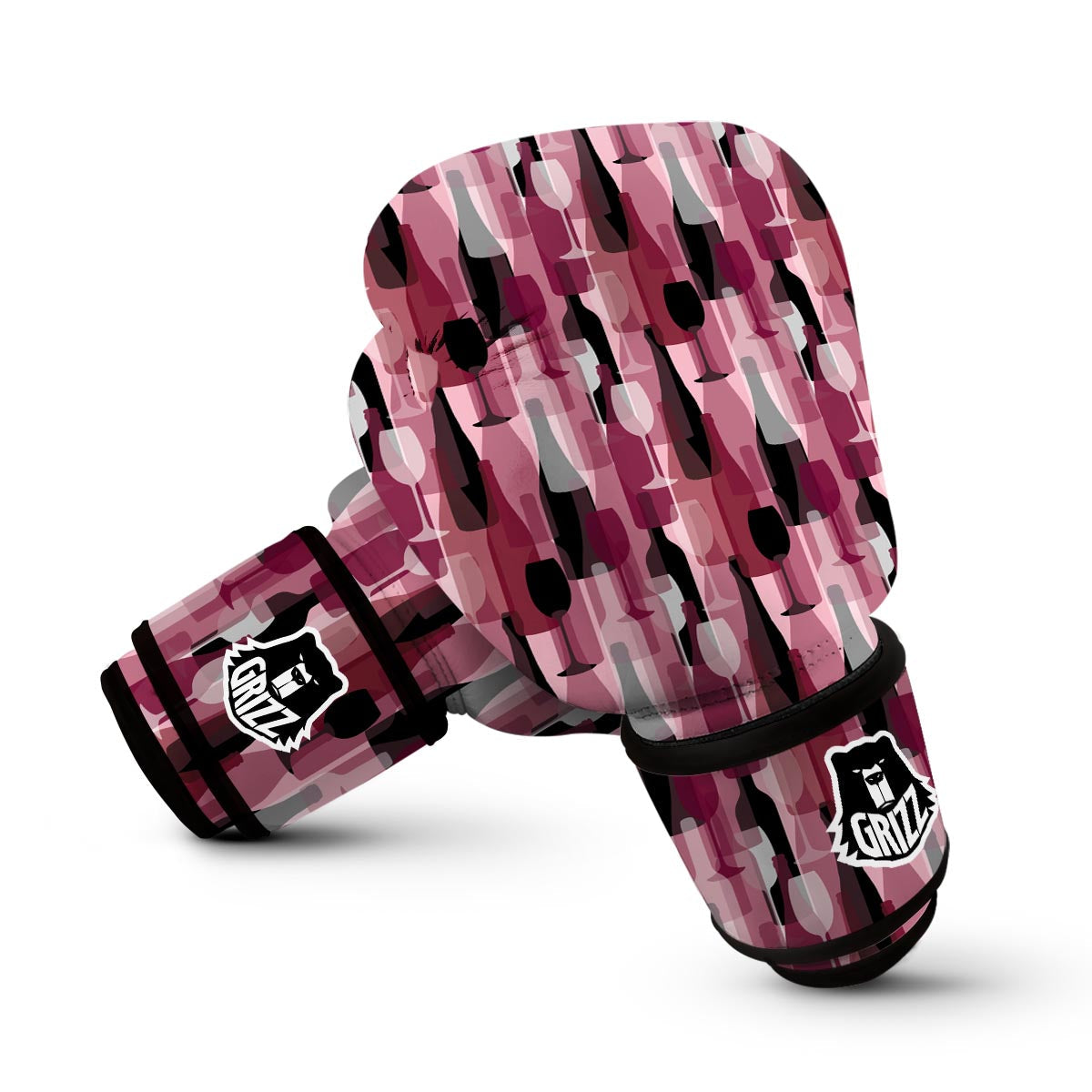 Red Wine Botttle Pattern Print Boxing Gloves-grizzshop