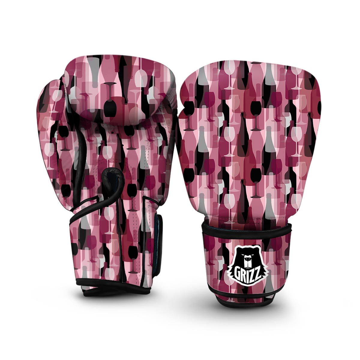 Red Wine Botttle Pattern Print Boxing Gloves-grizzshop