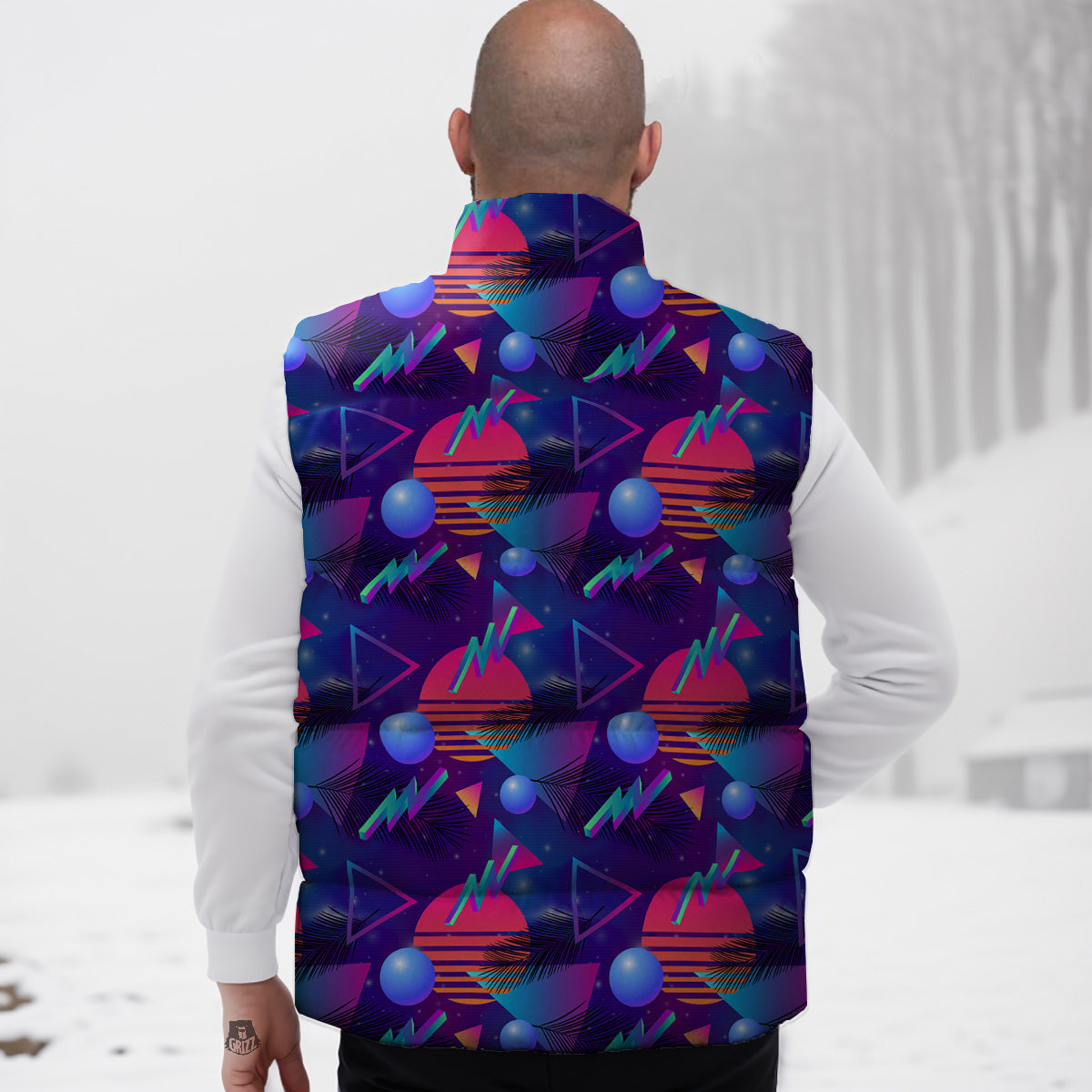 Red Wine Botttle Pattern Print Down Vest-grizzshop