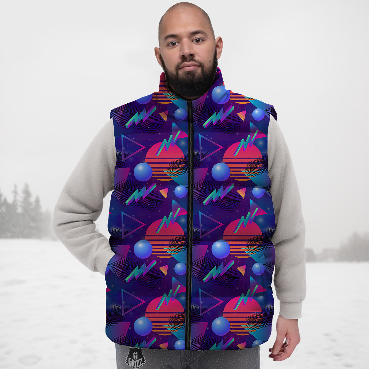 Red Wine Botttle Pattern Print Down Vest-grizzshop