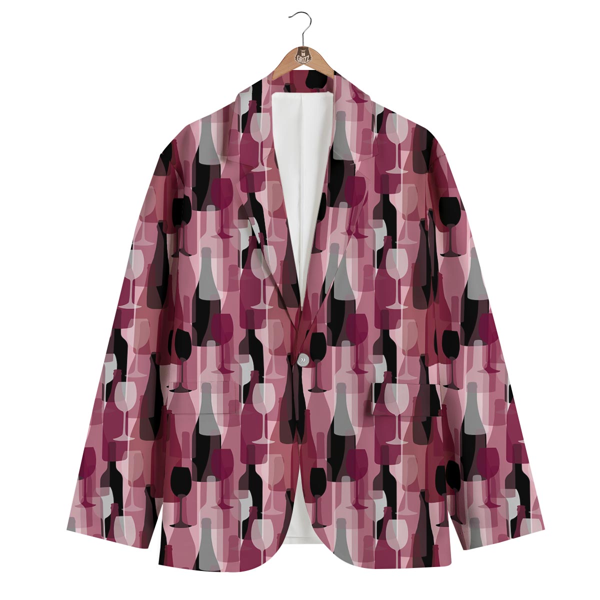 Red Wine Botttle Pattern Print Men's Blazer-grizzshop