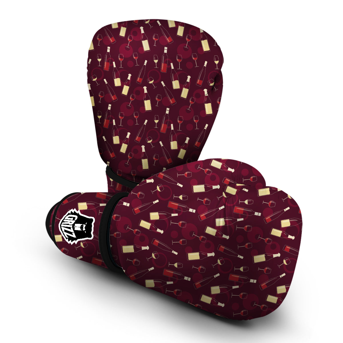 Red Wine Botttle Print Pattern Boxing Gloves-grizzshop