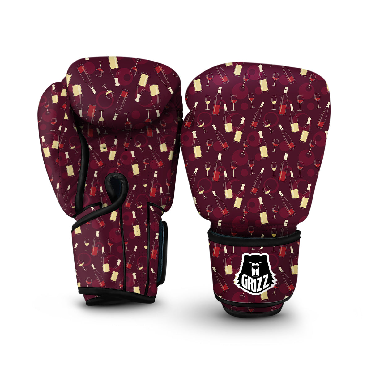 Red Wine Botttle Print Pattern Boxing Gloves-grizzshop