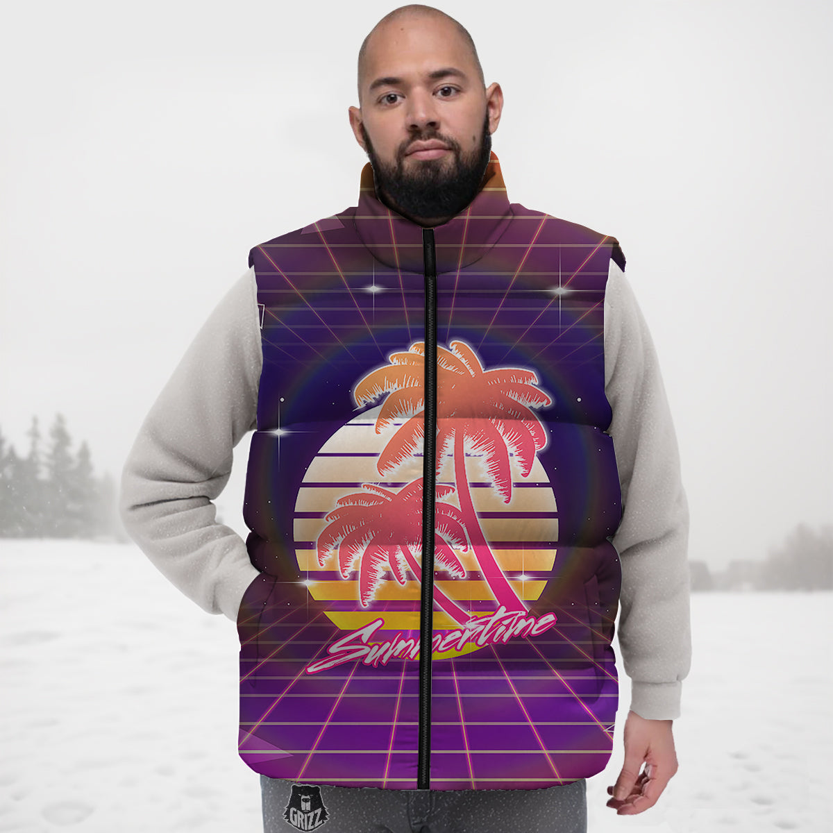 Red Wine Botttle Print Pattern Down Vest-grizzshop
