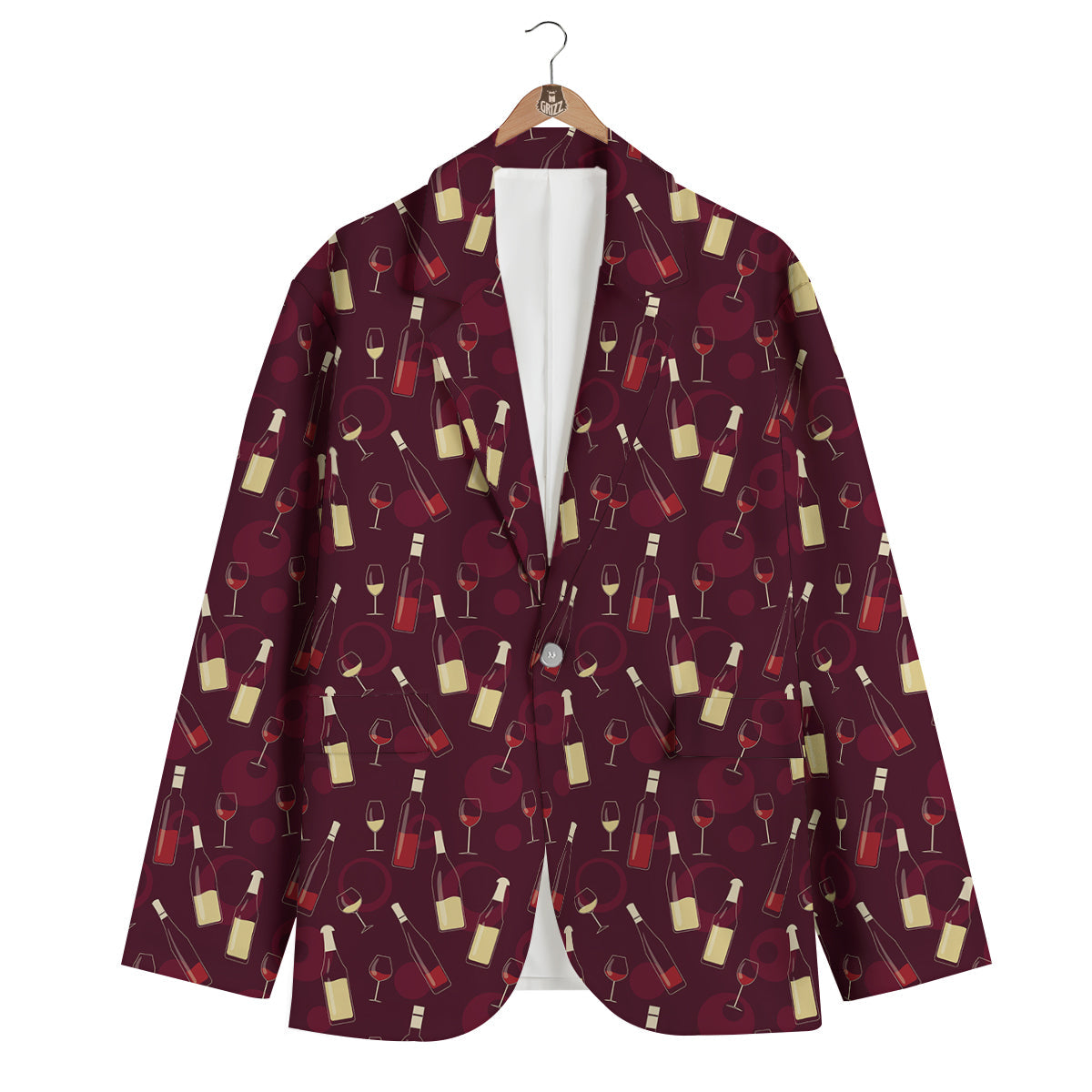 Red Wine Botttle Print Pattern Men's Blazer-grizzshop