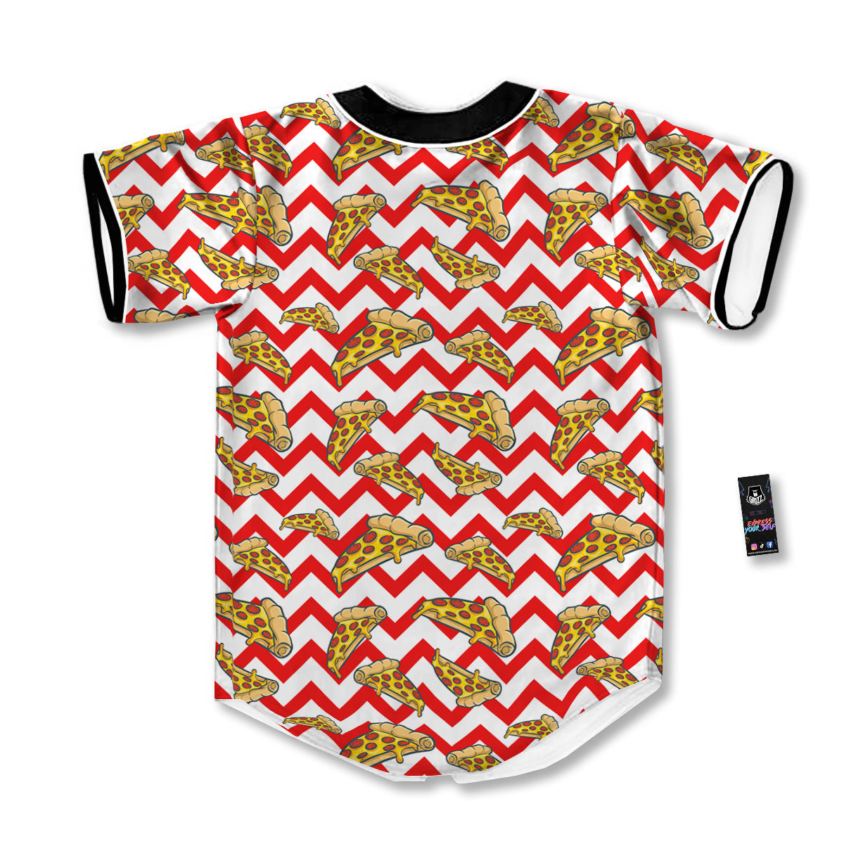 Red Zigzag Pizza Print Pattern Baseball Jersey-grizzshop