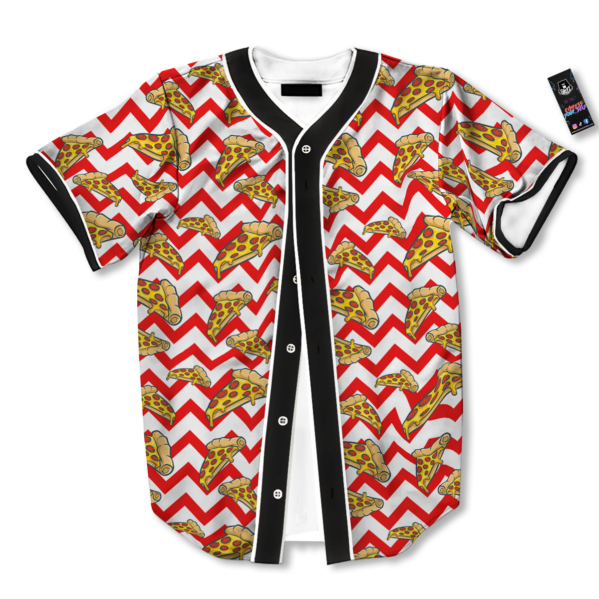 Red Zigzag Pizza Print Pattern Baseball Jersey-grizzshop