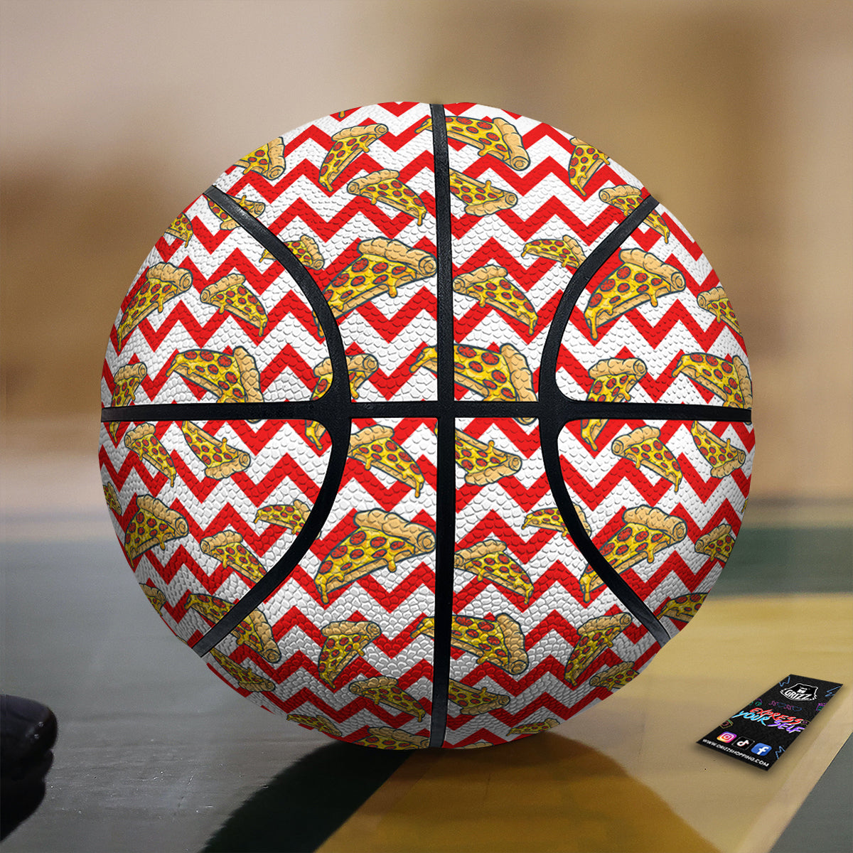 Red Zigzag Pizza Print Pattern Basketball-grizzshop