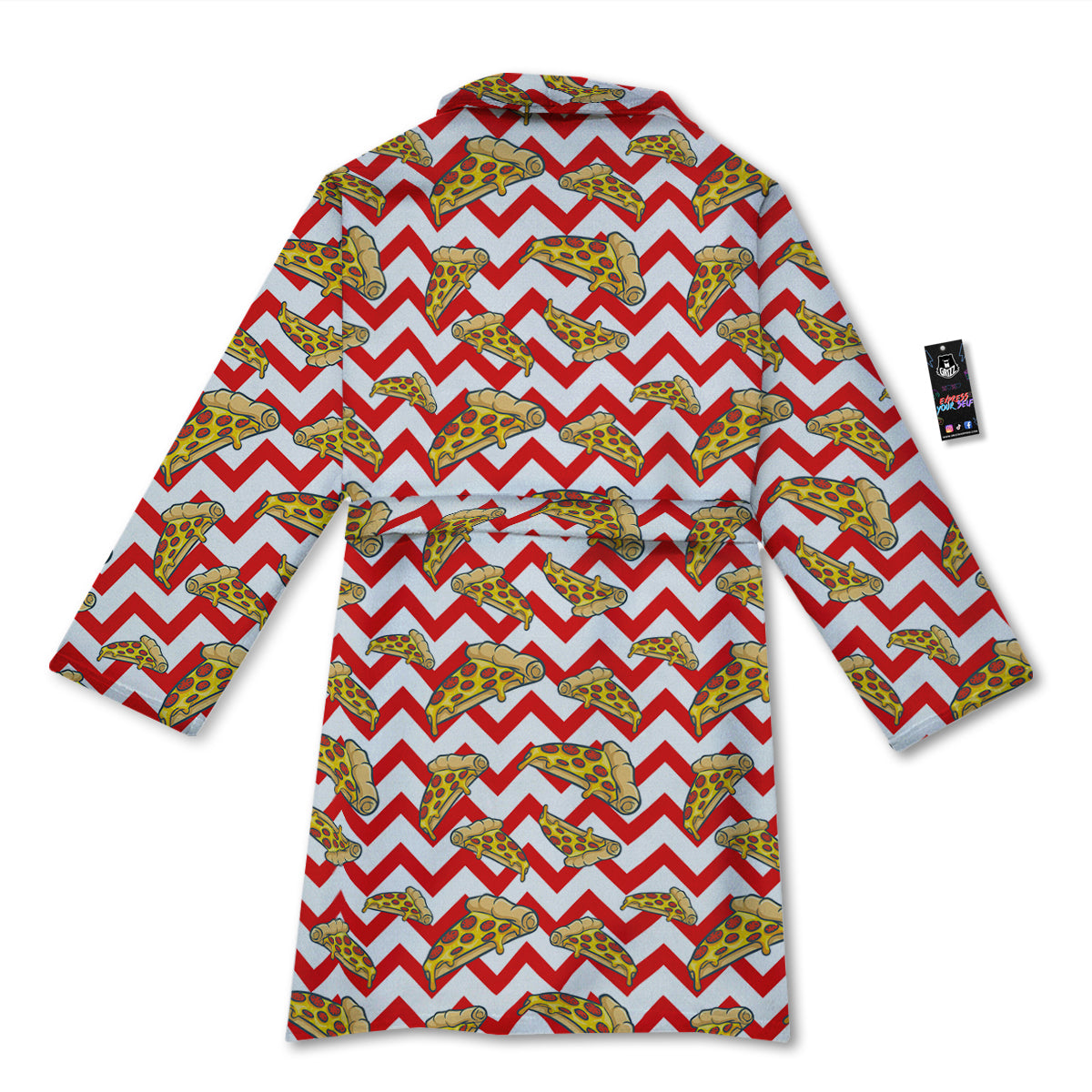 Red Zigzag Pizza Print Pattern Bathrobe-grizzshop